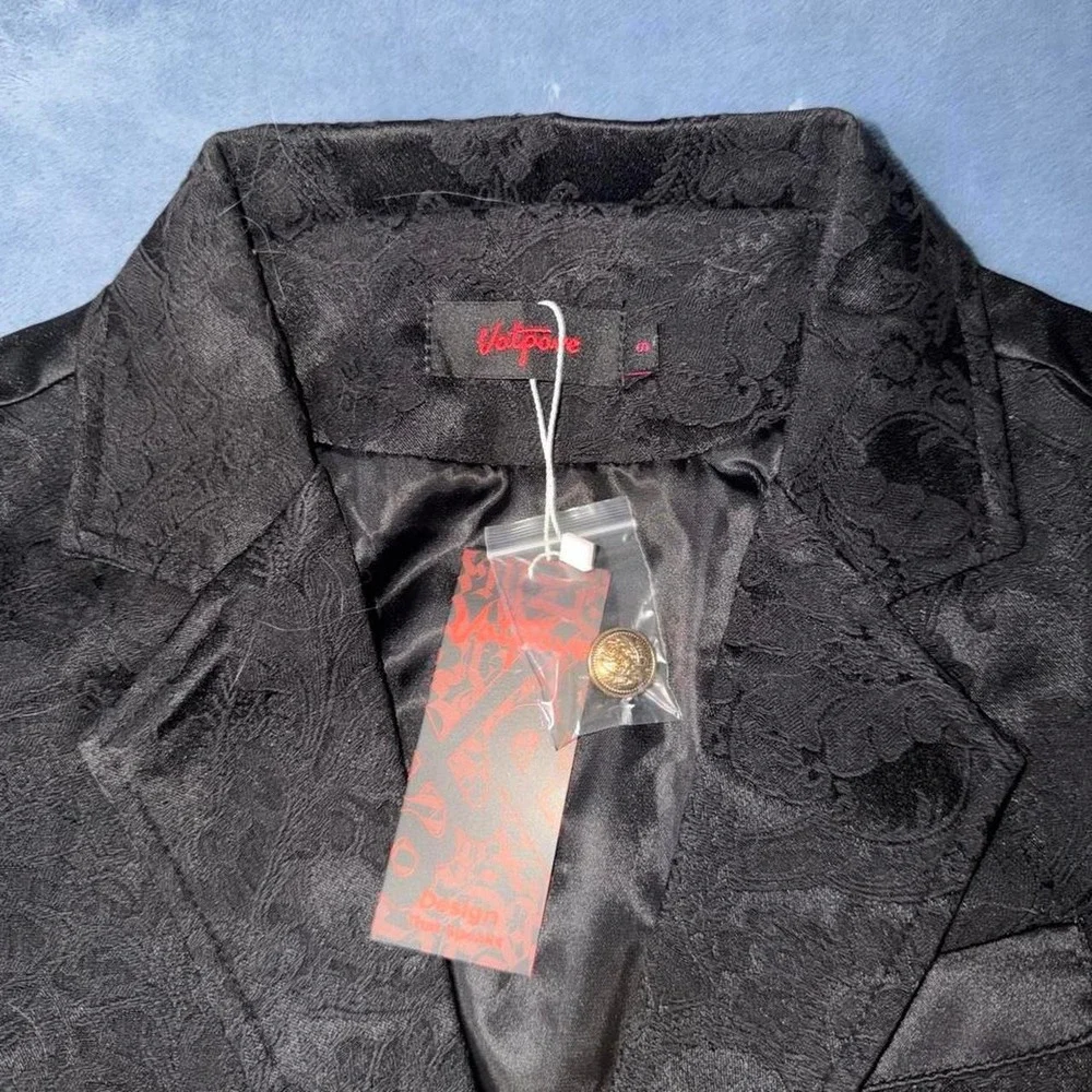 Vatpave Black gothic vest with gold buttons and floral pattern men size s